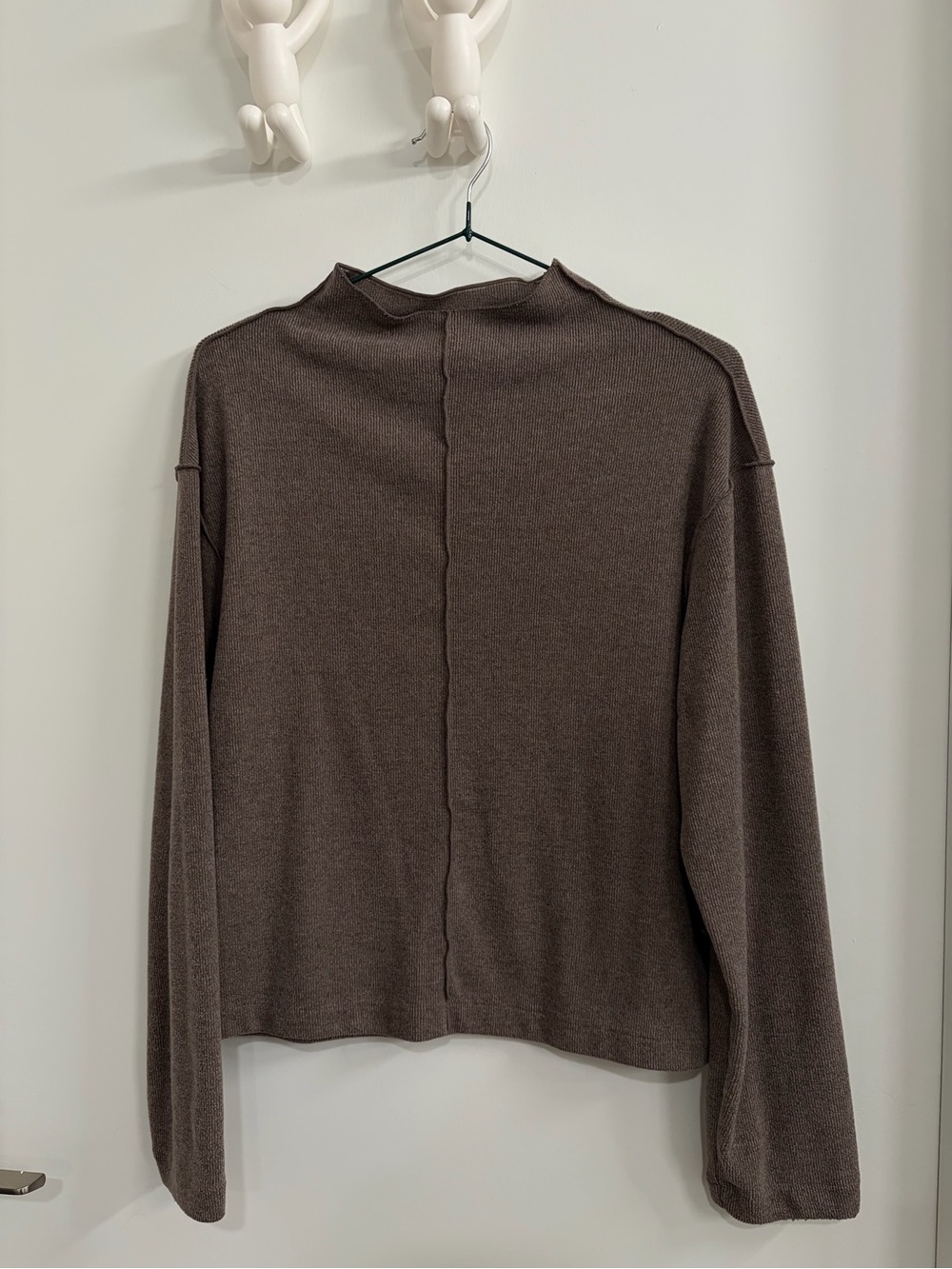 H&M Ribbed Crewneck Top in Taupe